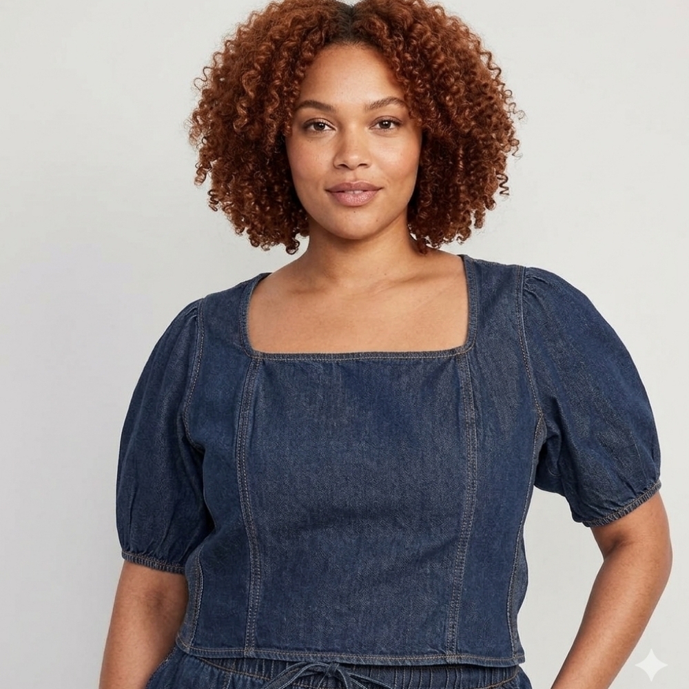 Denim Cropped Top Square Neck. Size XL Tall. NWT